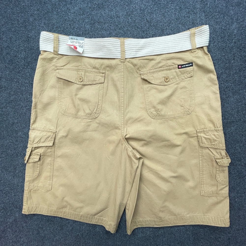 Airwalk Cargo Shorts Mens 38 Khaki Tan Belted 100% Cotton Skate Y2K Utility NWT - Picture 3 of 13